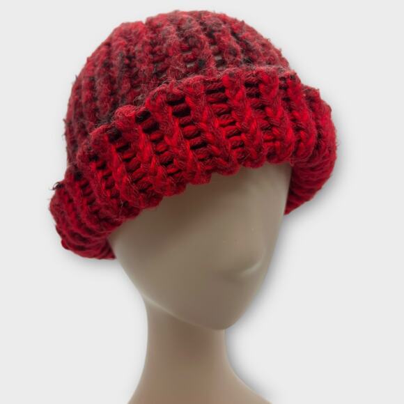Women's woven red and black knit cap hat ski hat boho small - Picture 1 of 8